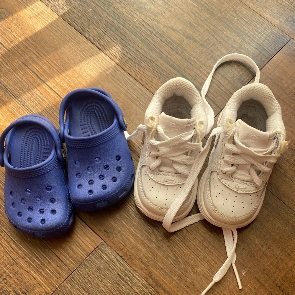 Bundle Nike and Crocs Kids' Blue Clogs and White Sneakers
